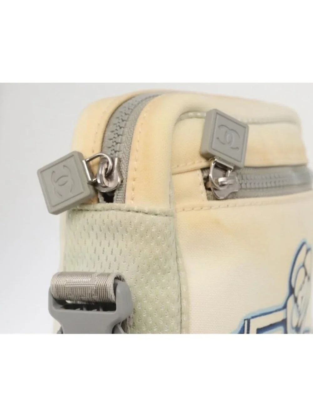 Authentic CHANEL Sports Line Shoulder Bag Nylon White Silver CC